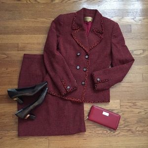 EUC VTG Bergamo by EBI Maroon Tweed Suit Sz 4